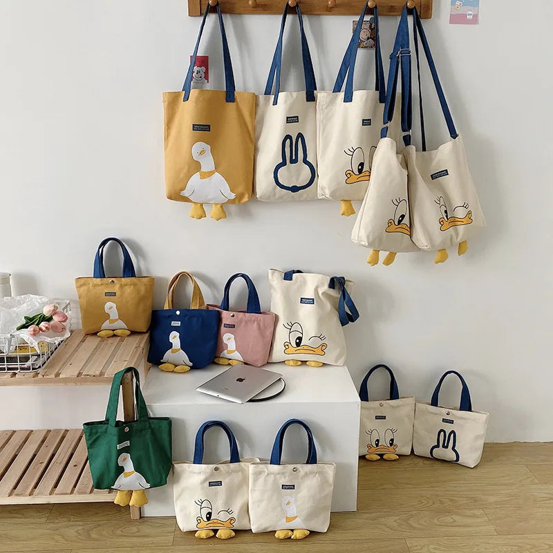 New Versatile Shopping Bag Cute Duck Canvas Leisure Hand Bag Ins Shoulder Tote Bag