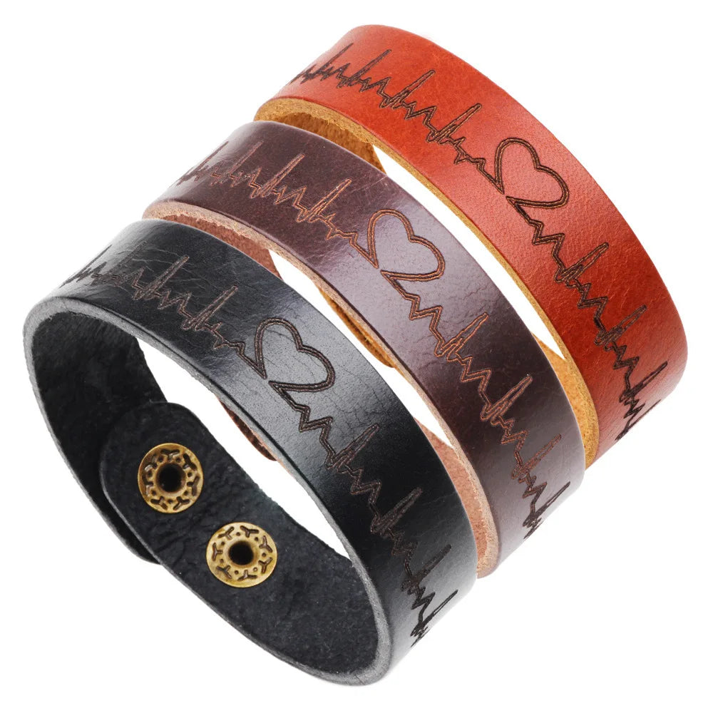 Wholesale Engrave logo Ruler Snap Man Women Leather Bracelets