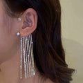 Luxury Long Rhinestone Tassel Earrings Rhinestone Drop Earrings Long Crystal Dangle Earrings for Women