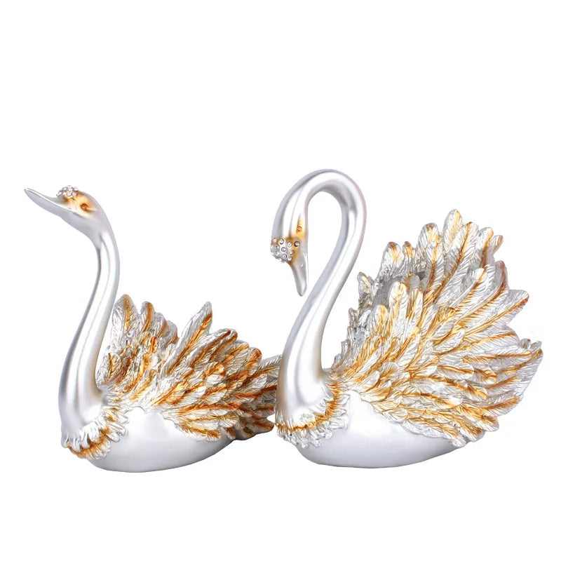 Factory Manufacturer Custom Wholesale Artistic Hand-painted Love Style Animal Pattern Polyresin Swan Statues Customizable