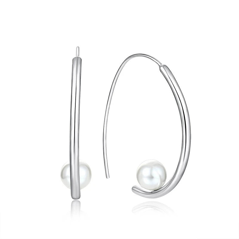 Minimalist Silver Pearl Drop Earrings for Women - Lightweight 925 Sterling Silver Freshwater Pearls Dangle Earrings Gift