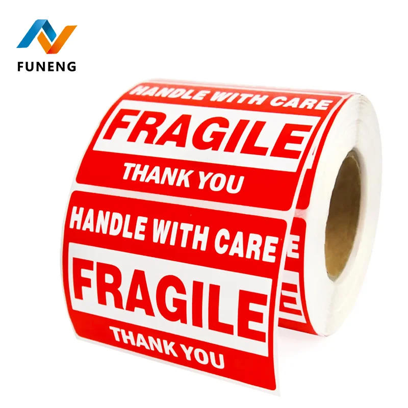 Manufacturer Wholesale Low Price Fragile Warning Label Waterproof Strong Stick Express Parcel Transport Sticker Roll