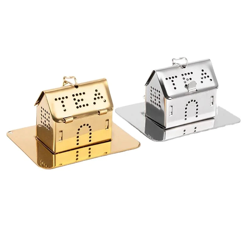 Hot Sale Stainless Steel House Shape Gold and Silver Tea Infuser Strainer with Drip Tray
