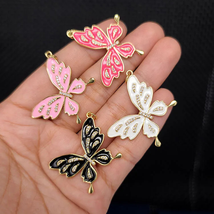 CZ8406 Gold Plated CZ Diamond Pave Colored butterfly Enamel Charms Pendant