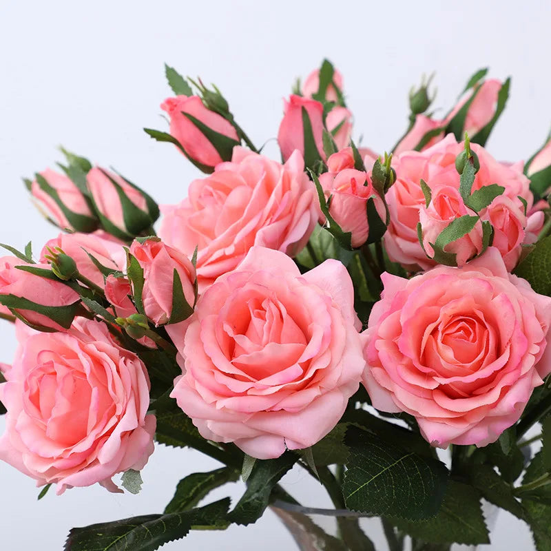 Good Quality Wedding Decoration Centerpiece 1 Flower 2 Buds Real Touch Artificial Roses Flower