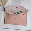 Wholesale Custom Personal Size Travel Portable Beige Black Pu Leather Wallet Snap Closure Money Cash Envelope Pouch Bank Bag