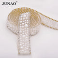 JUNAO 5 Yards*18mm Pearl Ribbon Glitter Crystal Stones   Hotfix White Rhinestones Trim Mesh
