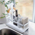 Metal Double Tier Kitchen Sink Sponge Holder Soap Dispenser Caddy Organizer Countertop Soap Dish Rack Drainer with Drain Tray