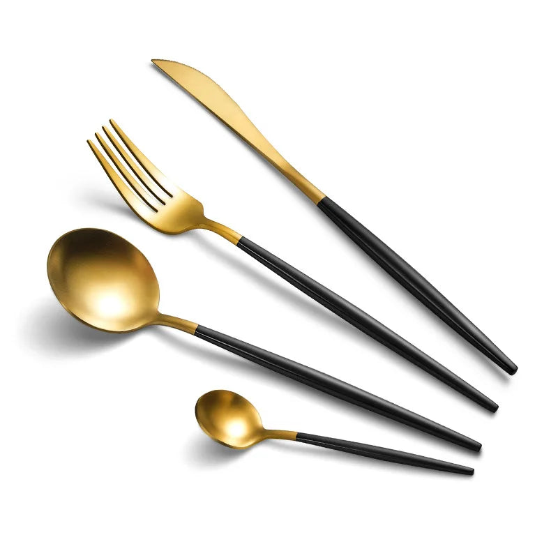 Cutlery Gift Set Portugual Matte Black Golden Luxury 18/10 Stainless Steel Flatware Cutlery Wedding Party