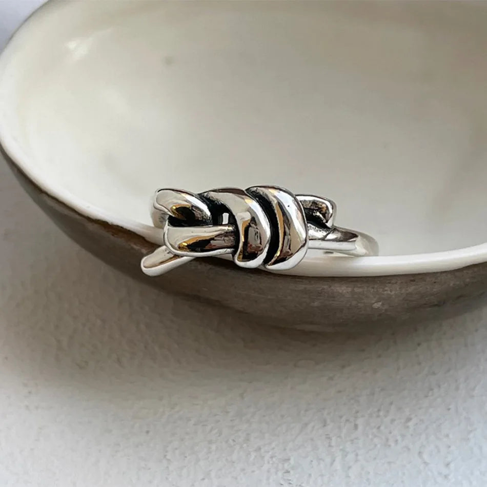 VIANRLA 925 Sterling Silver Rhodium Plated Rings Chunky Knot Bold Ring