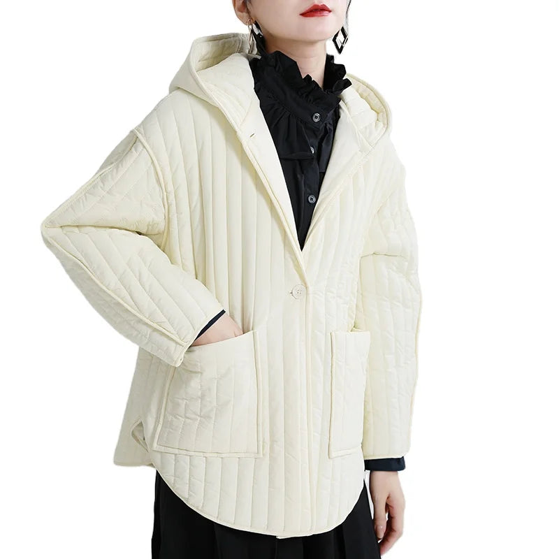 New Winter Ladies Lazy Silhouette Hooded Cotton Coat Women's Loose and Thin Warm Outer Clothing