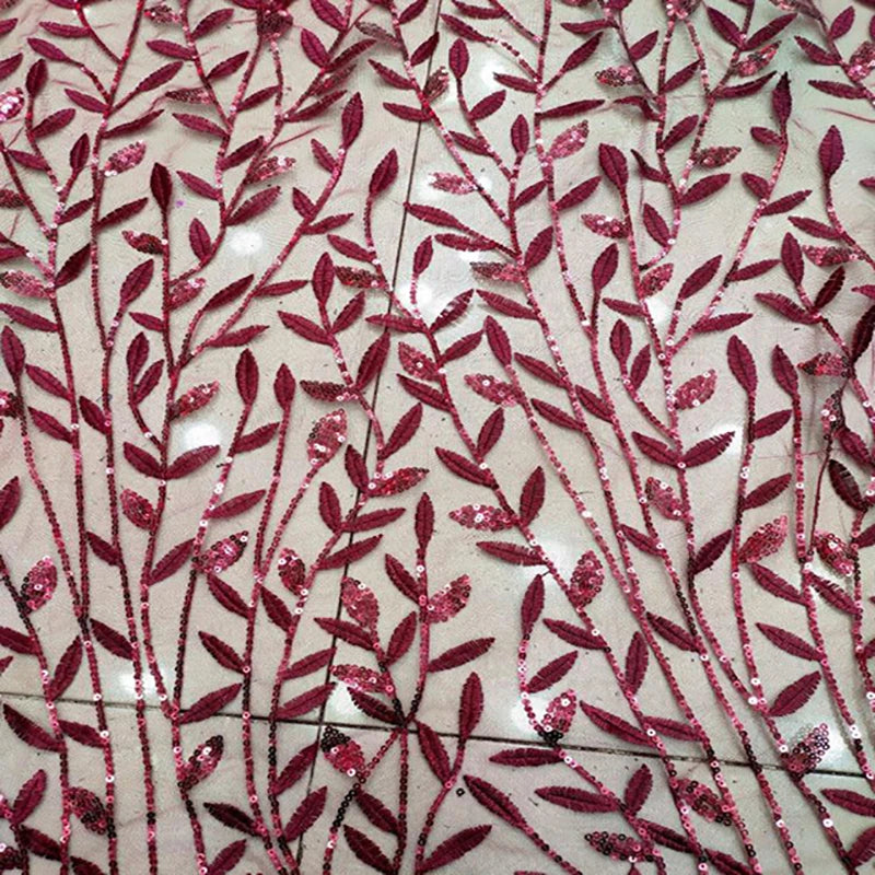 High-quality Dentelle Leaf Embroidery Lace With Multi-color Sequin Tulle Mesh Fabric for Dress Gown Clothes Wedding Accessories