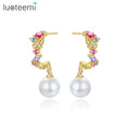 LUOTEEMI Gold Plated Earrings Girls Fashion Women Earing Hot Selling Earings Imitation Pearl Pearl Earrings