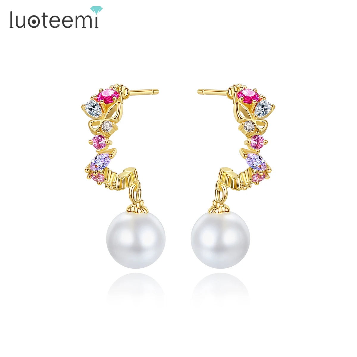 LUOTEEMI Gold Plated Earrings Girls Fashion Women Earing Hot Selling Earings Imitation Pearl Pearl Earrings