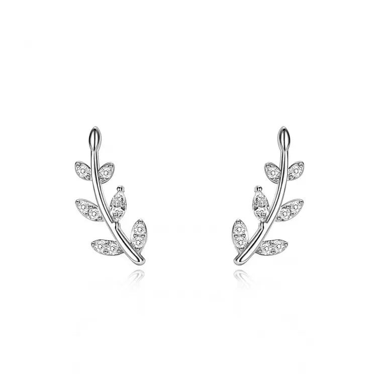 Korean Style Personality Diamond Leaves Sterling Silver 925 Stud Earrings for Women