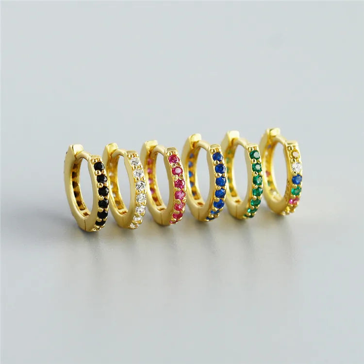 SP Fashion Earrings S925 Sterling Silver Zirconia Pave Setting 7mm Different Colour Diamond Hoop Earrings