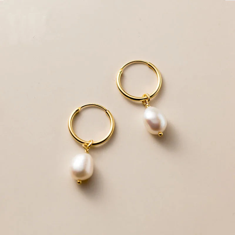 Classic Design Hoop Freshwater PearlJewelry 925 Sterling Silver INS 18K Gold S925 Sterling Silver Earrings for Women