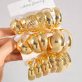 New Party Trendy Gold Punk Metal Chunky Big Circle Earrings Set for WomenJewelry Popular Hollow Statement Hoop Earrings Set