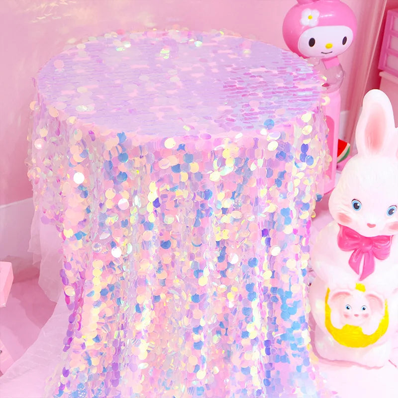 Ins Mermaid Scale Dream Net Red Phantom Round Sequin Background Fabric Laser Shiny Shooting Decorative Sequin Table Cloth