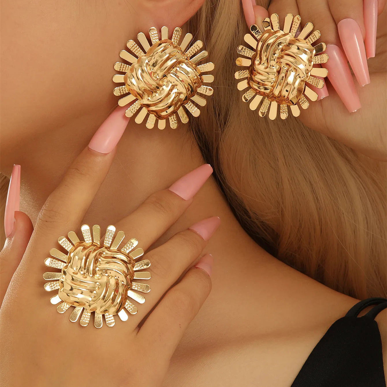 2023 New Arrival Fashion Jewelry Big Earrings and Rings Two Piece Set of Fashion Original Design Earrings Jewelry Set Wholesale