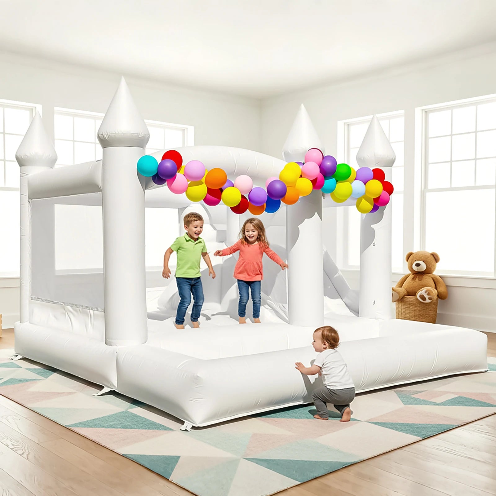 13x13x10FT/4x4x3m Commercial Grade PVC White Bounce House Large Jumper Bouncy Castle for Kids Adults with Slide & Ball Pit