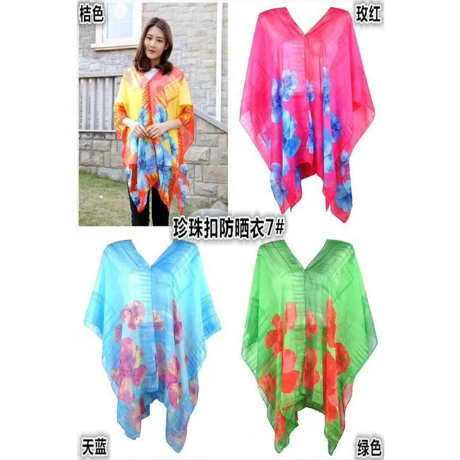 2023 Custom Printed Design Women Summer Poncho Chiffon Beach Wear Bikini Cover up Lady Multifunctional Beach Pareo Sarong