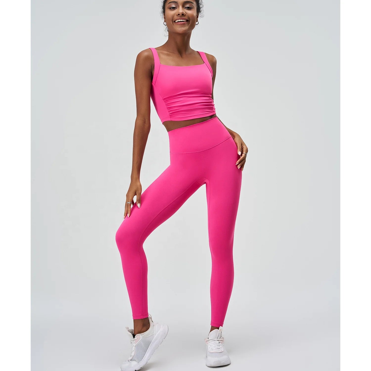 Women's High Waist 2-Piece Gym Set Spandex/Nylon Waterproof Breathable Four-Way Stretch Eco-Friendly Workout & Yoga Solid Color