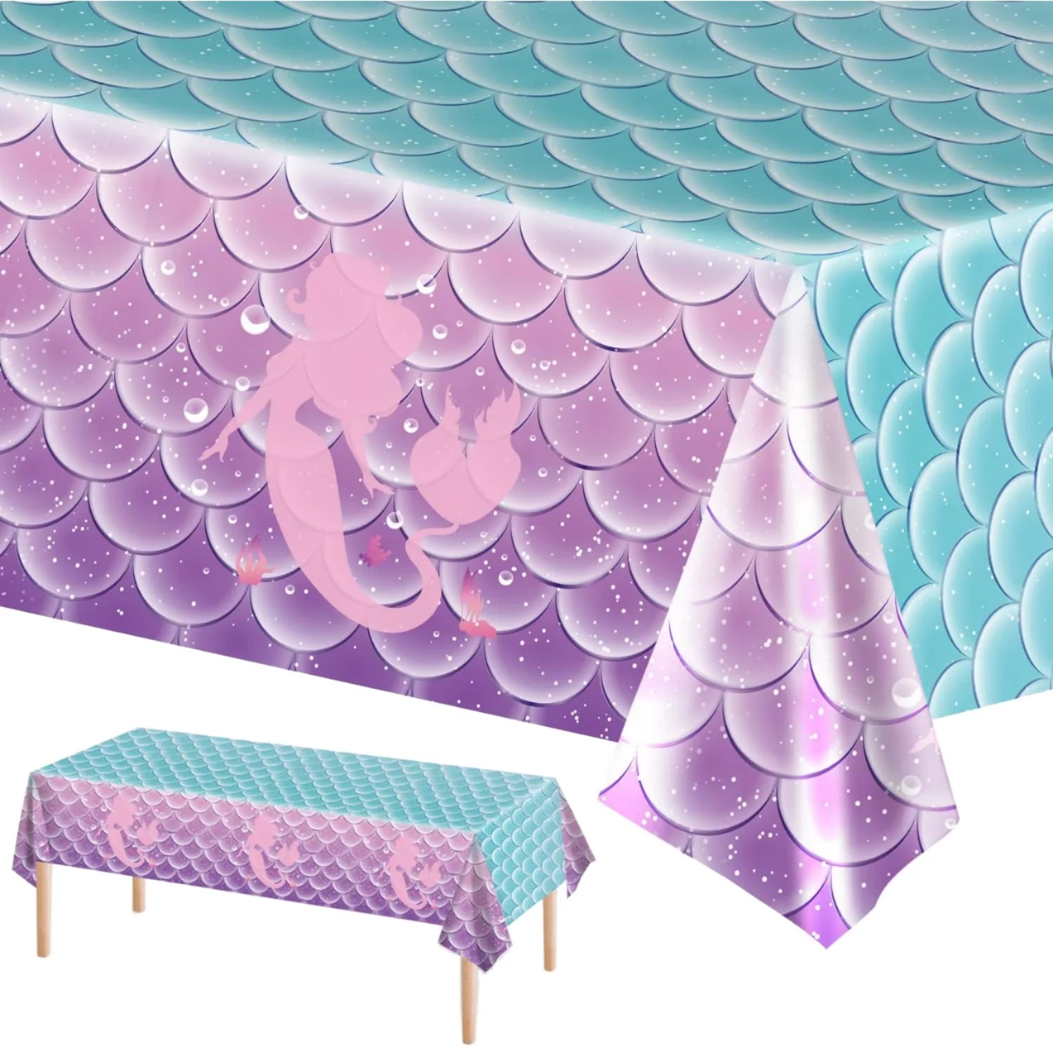 DAMAI Mermaid Birthday Party Tablecloth Decorations Kids Mermaid Themed Party Decorations Disposable Plastic Table Cover