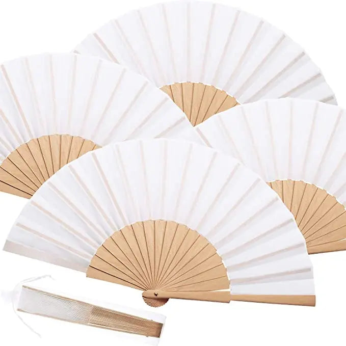 Custom Printing Fabric Foldable Hand Held Wooden Fan for Summer and Party