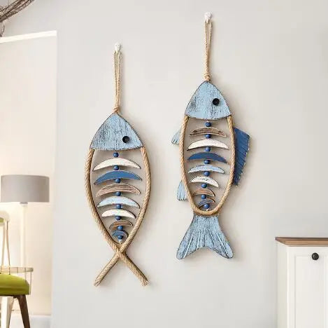 Mediterranean Wall Decoration Fish-shaped Model House Wall Decoration Background Porch Decoration Wooden Handicrafts