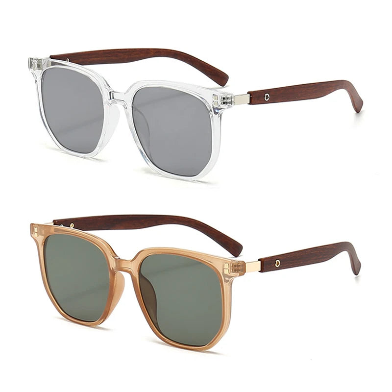 2025 Fashion Sunglasses Men UV400 Shade Sun Glasses Retro Wooden Grain Temple Rice Nail Square Frame Designer Sunglasses Women