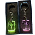 New Year Promotional Gift Cheap Jesus Keychain Accessories Glass Crystal Antique Cross Keyring with Led Stainless Steel
