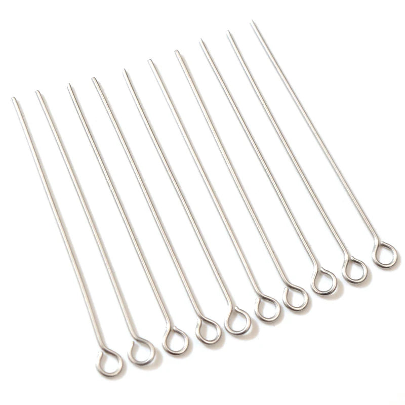 No Fade 100pcs/Lot 20-70mm Stainless Steel Eye Pins Findings Eye Head Pins for Jewelry Making DIY Supplies Accessories