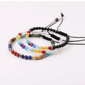 New Fashionable 4mm Chakra Beads Macrame Bracelet JBS12539 Adjustable Natural Zircon Stone Gold Stainless Steel Ball Pattern