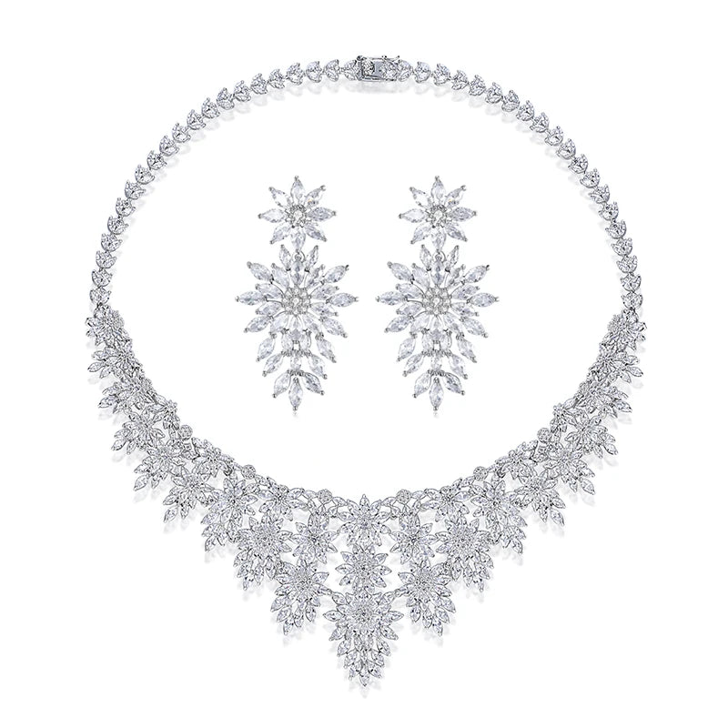 LUOTEEMI Luxury Designer Necklace Earing Woman Wedding Statement Dangle Earring Bridal Big Jewelry Set