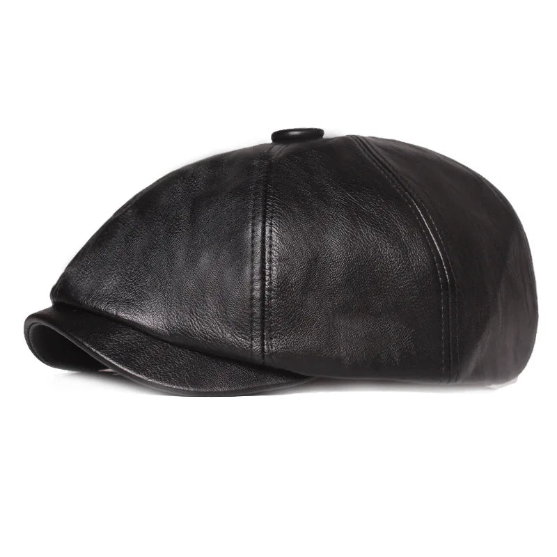 Men's First Layer Cowhide Leather Hat Winter Berets Male Warm Ear Protection Cap Genuine Leather Dad Hat Wholesale Leisure