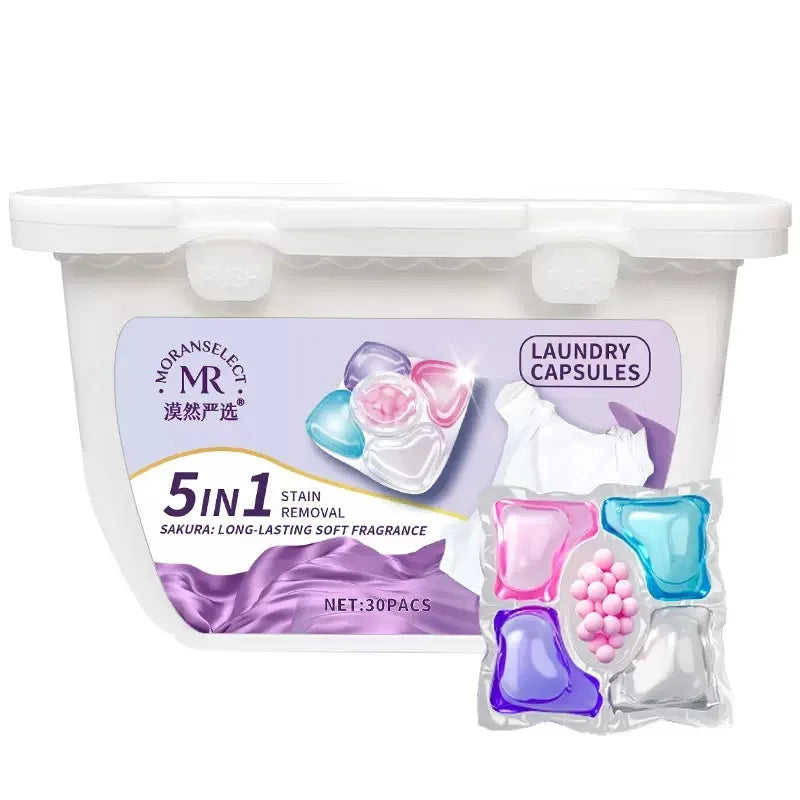 30PCS Laundry Detergent Capsules Laundry Pods 5 in 1 Laundry Gel Remover Stains Long Fragrance for Wasing Machine