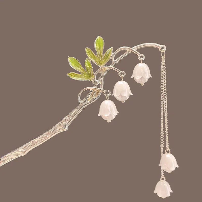 Ancient Campanula Flower Luxury Hair Stick for Women Chinese Style Crystal Wedding Bridal Hair Pin Pearl Tassel Clip