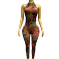 Sexy See Through Flower Pole Dance Rompers Plus Size Leotard Women Stripper One Piece Bodysuits Night Club Rhinestone Jumpsuit