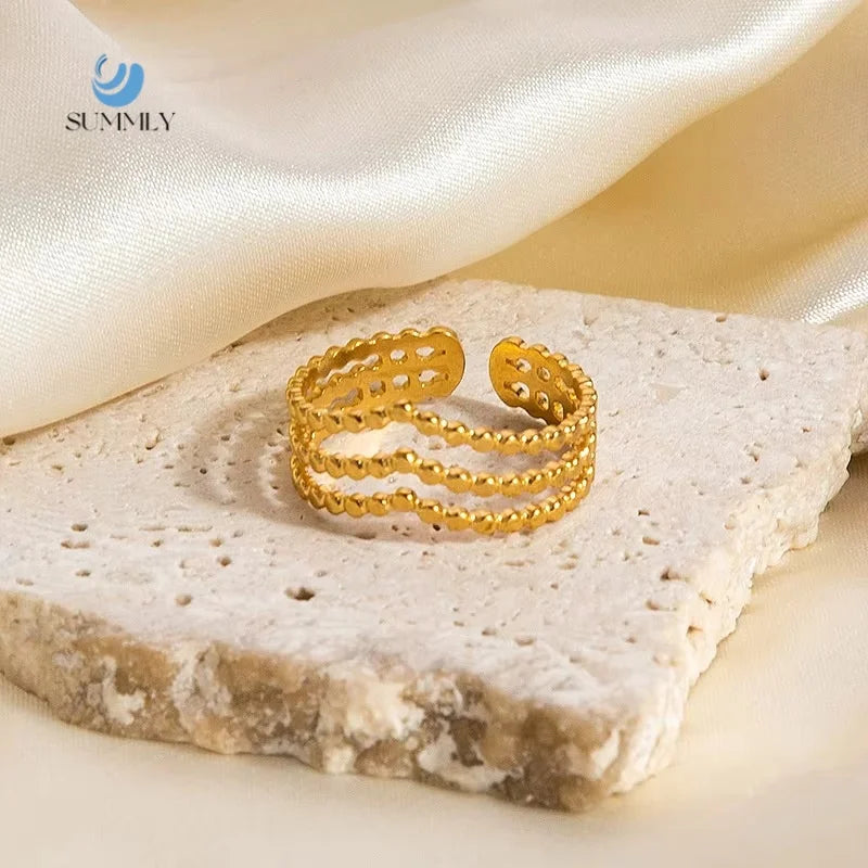 SUMMLY Trend Wholesale Niche Personalized Non-Fading Triple 18K Gold Plated Stainless Steel Ring Fashion Jewelry