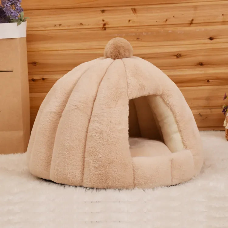 Washable Cat Tent Kennel Soft Foldable Dog Sleeping Pad Winter Nest Bed Sustainable Bentonite Removable Wool Silk Small Pets