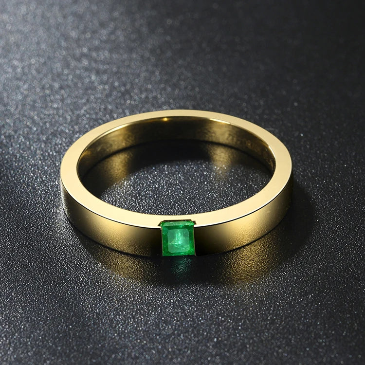 Simple Wedding Rings Jewelry Natural Emerald Gemstones Solid Gold 18k Wedding Ring