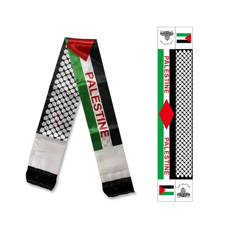 Palestine Flag Map Satin Polyester Scarf for Events Decoration Muslim Department Spring Season Featuring Palestine Castle