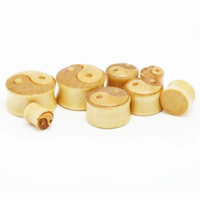 Huiying Diy 12mm Beautiful Yin Yang Gossip Craved Wood Double Flared Ear Flesh Plug Tunnel Body Piercing Jewelry Jewelry
