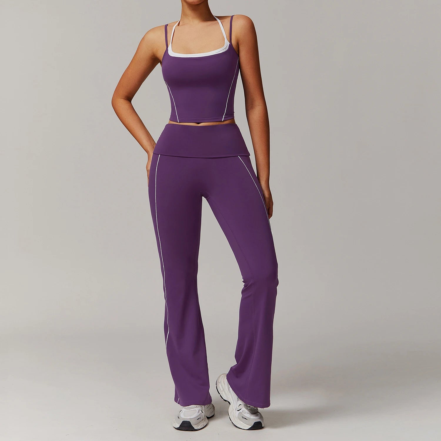 Wholesale Fitness 2 Piece Women Gym Yoga Wear Bell Bottoms Set Custom Workout Seamless Sports Suit Yoga Set