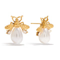 J&D New Classic Style 18k Gold Plated  Tarnish Free Stainless Steel Hypoallergenic Bee Resin Pearls Zircon Earrings