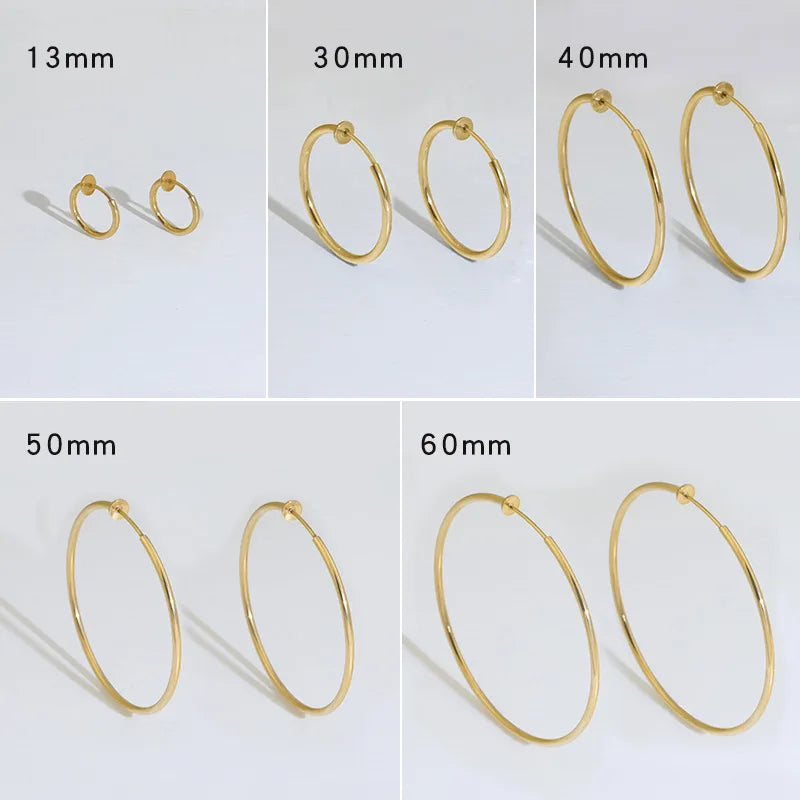 11mm-60mm Large Spring Ear Clips Stainless Steel 18K Gold Plated Round Circle Piercing Hoop Earrings for Women Men Jewelry