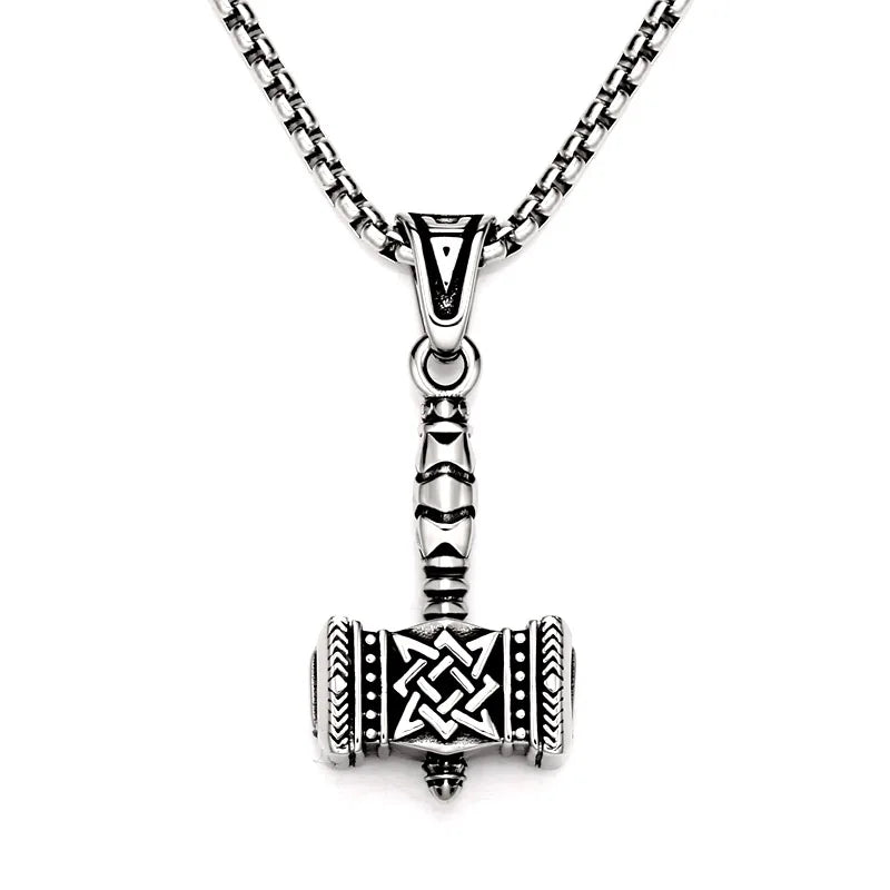SS8-482P Steel Soldier Thor Hammer Necklace  Mjolnir Pendant Northern Europe Myth Nordic Pendant Stainless Steel Chain Necklace