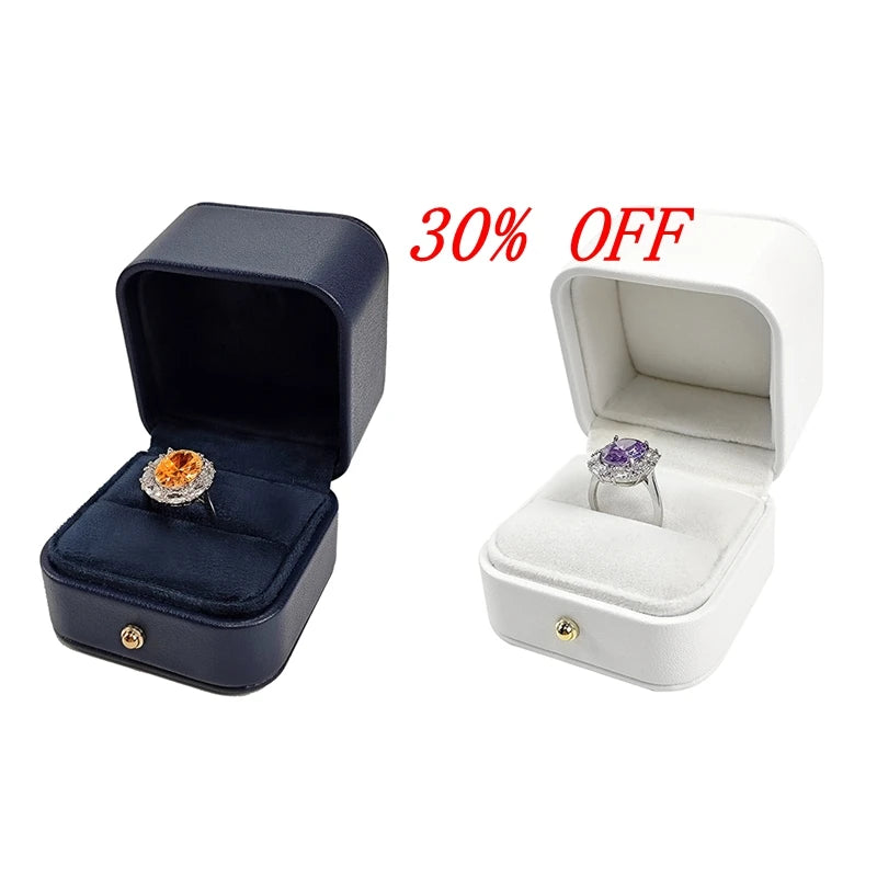 HLB Low MOQ Luxury Engagement Ring Box Pu Leather Custom logo Diamond Ring Box for Jewelry Packing