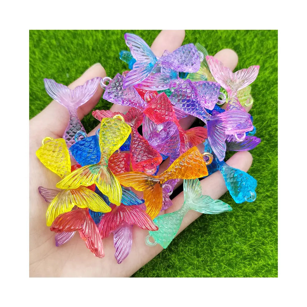Transparent Fish Tail Acrylic Pendants Beads 3D Models Mermaid DIY Key Chain Component Pen Dangles Accessories